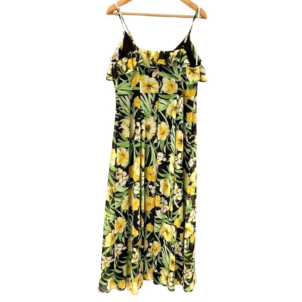 Bar III Floral Maxi Dress Women Large Black Yellow Excellent Ruffle Slit V-Neck - Picture 3 of 16